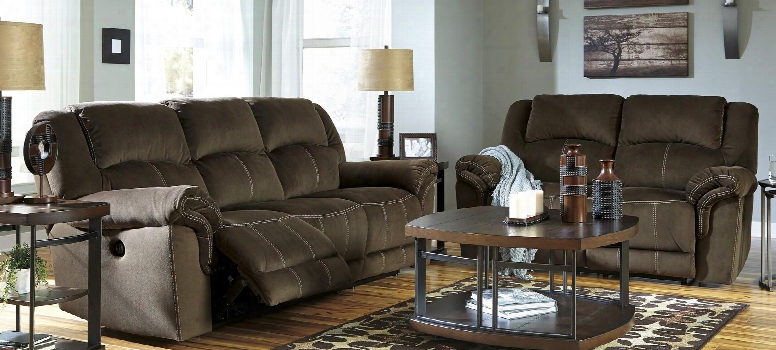 95701882pc Quinnlyn 2 Pc Living Room Set With Reclining Sofa + Reclining Loveseat In Coffee