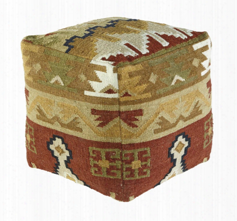 Abner A1000206 19" Pouf Ottoman With Traditional Style Patchwork Kilim Design Wool Cover And Eps Bead Filling In