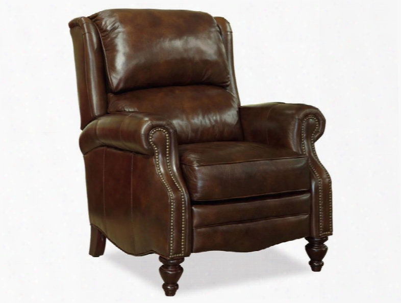 Al Fresco Series Rc168-089 43" Traditional-style Living Room Theatre Gs Recliner Chair With Split Back Cushion Turned Legs And Leather Upholstery In Dark Wood