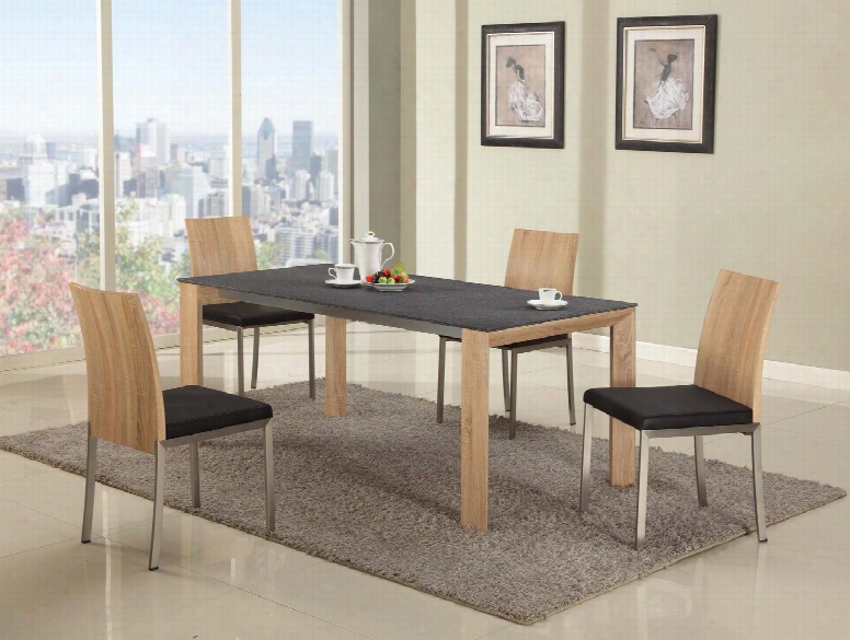 Alison-5pc Alison Dining 5 Piece Set - Black Texture Ground Glass Top Dining Table With 4 Lback Wood Panel Back Side