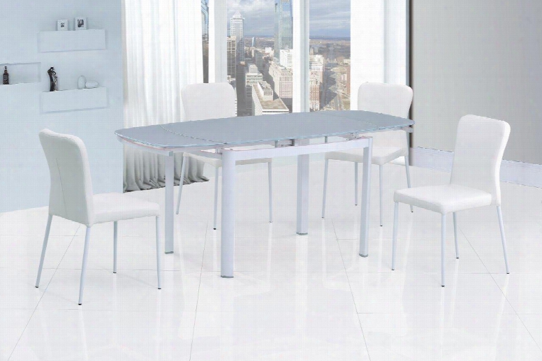 Amelia-5pc Amelia Dining Amelia-5 Pc Set - Painted White Glass Extension Dining Table With 4 White Pu Powder Coating Metal Legs Side