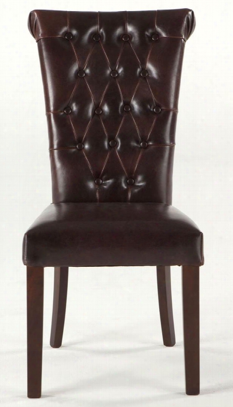 Arabella Waa111 39" Dining Chair With Leather Premium Upholstery Button Tufted Back Handle On Back And Solid Hardwood Frame In Broown