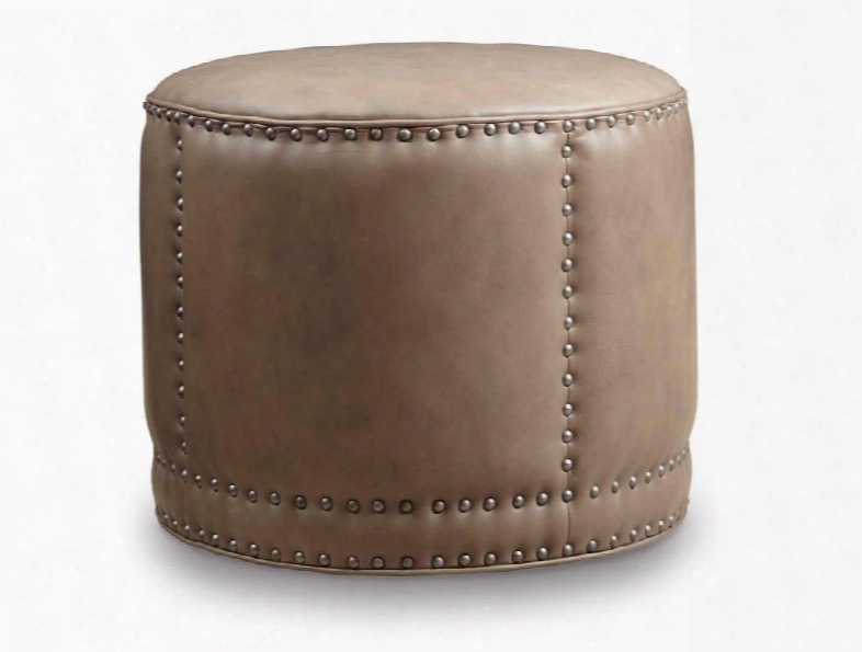 Aspen Series Co389-084 19" Traditional-style Living Room Lenado Round Cocktail Ottoman With Nail Head Accents Piped Stitching And Leathery Upholstery In