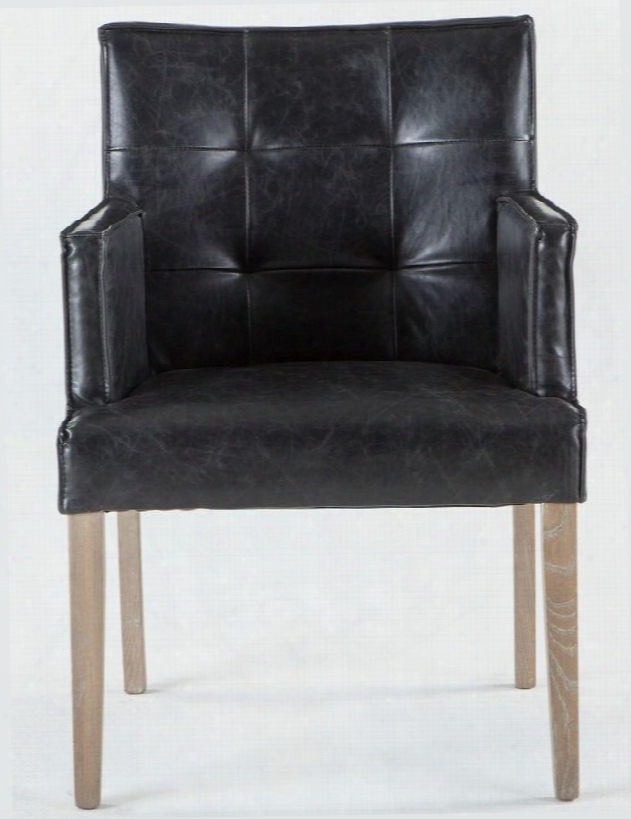 Avery Wae43 26" Accent Chair With Tufted Back Tapered Legs Solid Hardwood Construction And Leather Upholstery In Black