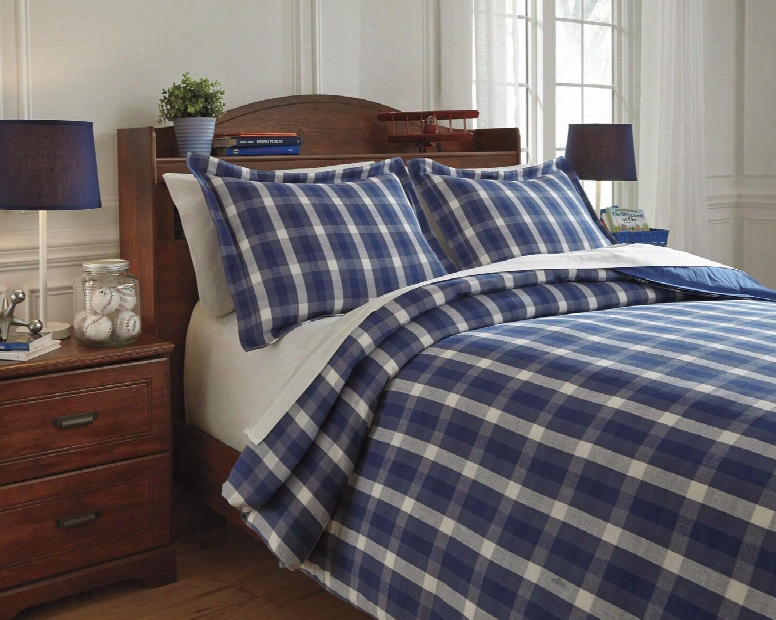 Baret Q743023f 2 Pc Full Size Duvet Cover Set Includes 1 Duvet Cover And 2 Standard Shams With Plaid Design And Cotton Material In Blue