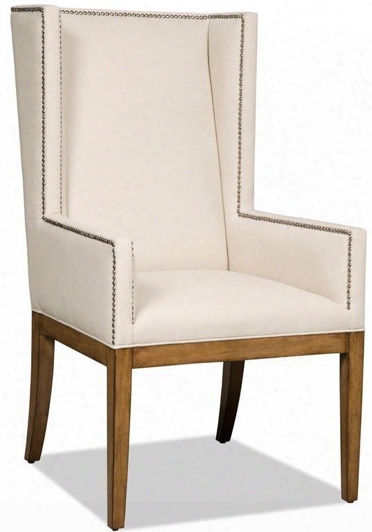 Bayeaux Series 300-350035 47" Transitional-style Natural Dining Room Armchair With Tapered Legs Nail Head Accents And Fabric Upholstery In