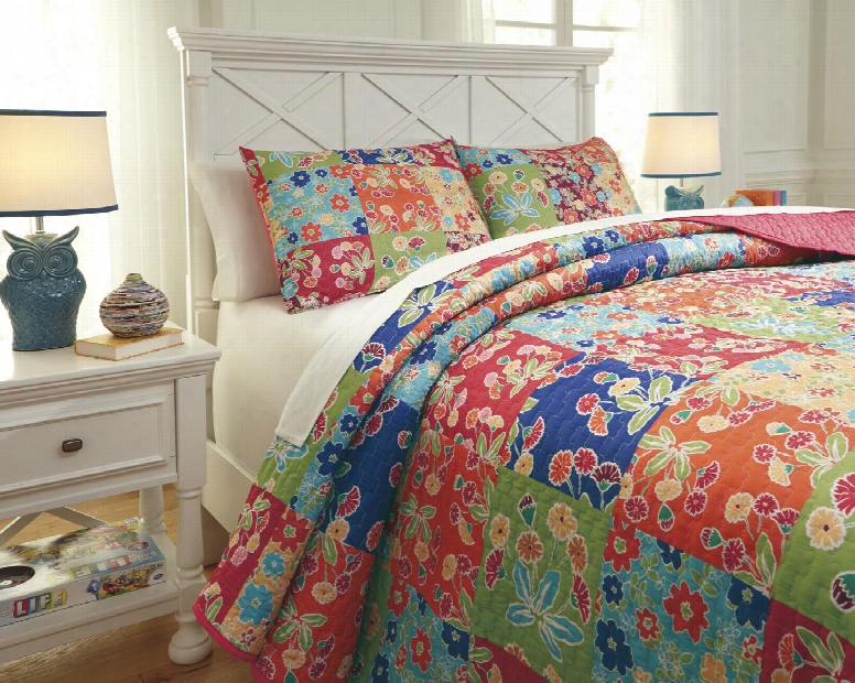 Belle Chase Q770003f 3 Pc Full Size Quilt Set Includes 1 Comforter And 2 Standard Shams Machine Washable With Printed Patch Design And Polyester Material In