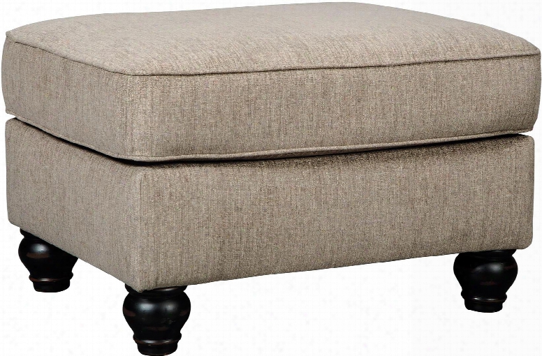 Blackwood 3350314 30" Fabric Ottoman With Piped Stitching Turned Bun Feet And Plush Cushion In
