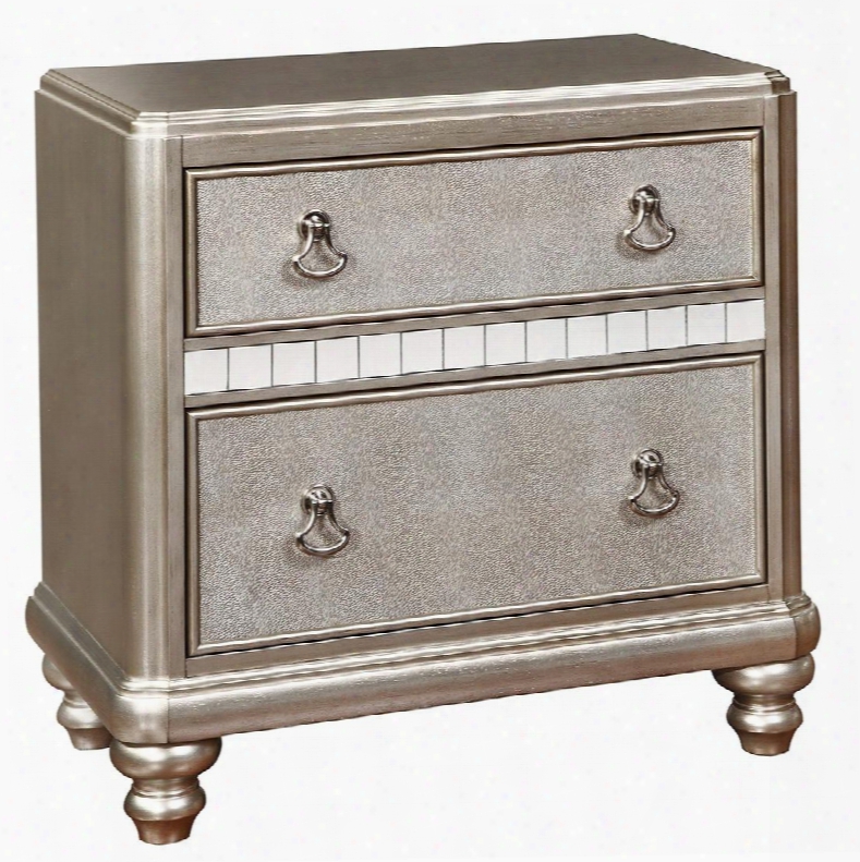 Bling Game 204182 30.25" Nighttstand With 2 Drawers Stacked Bun Feet Power Outlet Felt Lined Top Drawwer And Silver Ring Pulls In Metallic Platinum