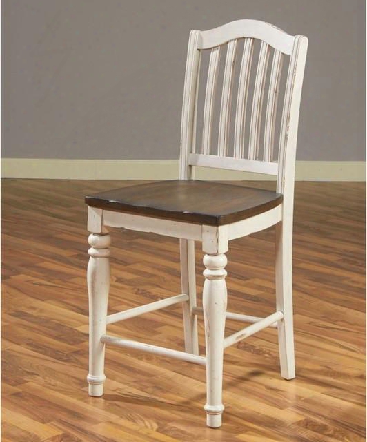 Bourbon Country Collection 1431fc-24w 43" Slatback Stool With Wooden Seat Stretchers And Turned Legs In French Country