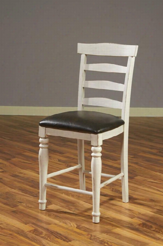 Bourbon Country Collection 1432fc-24c 43" Ladderback Stool With Cushion Seat Stretchers And Turned Legs French Country
