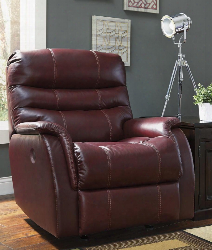 Bridger 3930198 36" Power Rocker Recliner With Triple-tier Back Jumbo Stitching Wrapped Padded Arms And Leather Match Upho Lstery In Roma