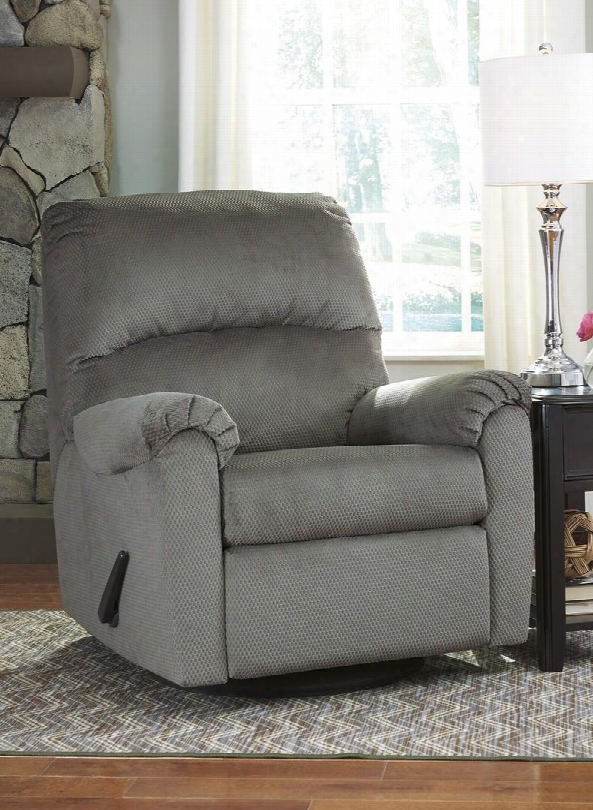 Bronwyn 2600261 35" Glider Recliner With 360 Degree Swivel Base Split Back Cushion Pillow Top Arms And Fabric Upholstery In Alloy
