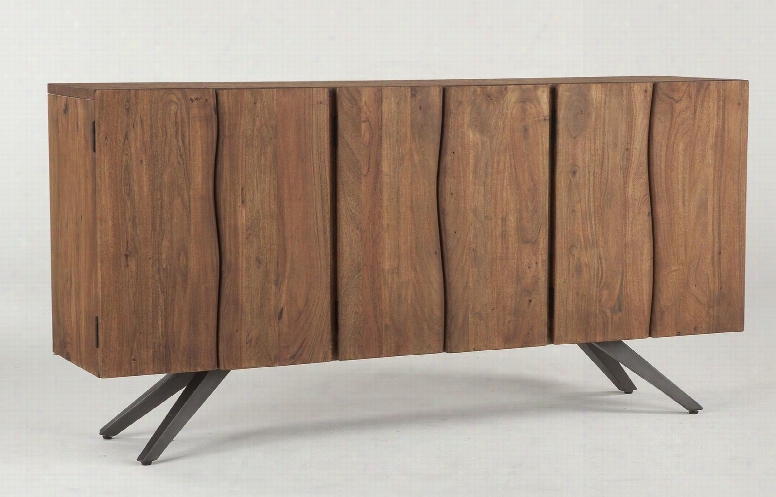 Burghala Wbr7433 74" Sideboard With Tapered Cast Iron Legs And Solid Acacia Wood Construction In Raw Walnut