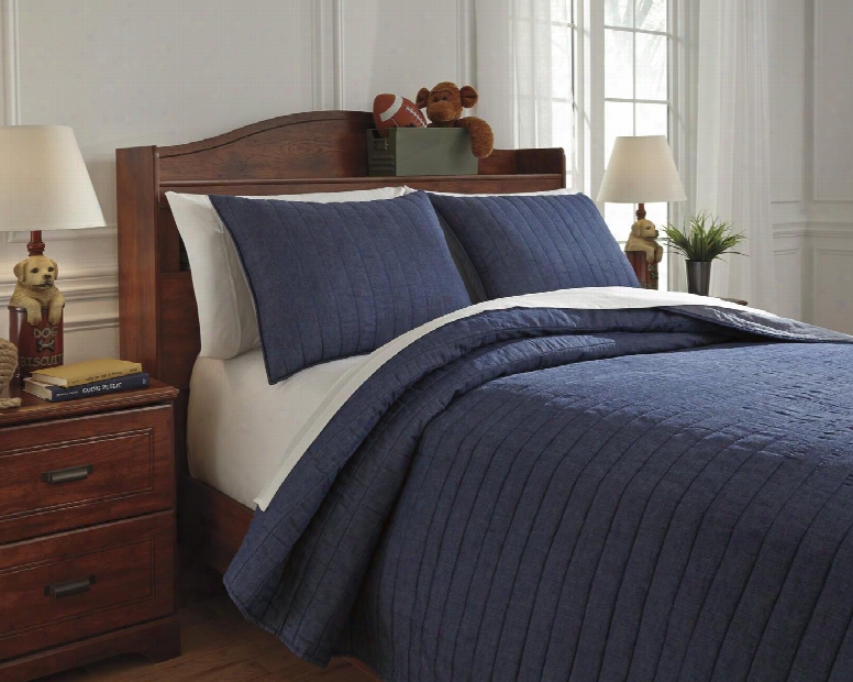 Capella Q771003f 3 Pc Full Size Quilt Set Includes 1 Quilt And 2 Standard Shams Machine Washable With Cotton And Polyester Blend Material In Denim