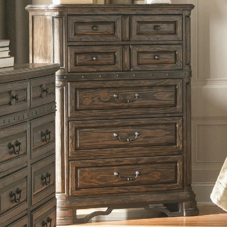 Carlsbad 204045 38.5" Chest With 7 Drawers Matte Black Handles Lined Top Drawers Solid Wood And Pine Wood Veneer In Vintage Espresso