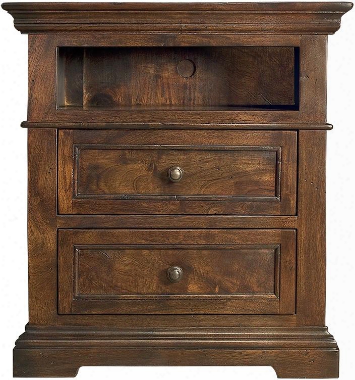 Carmela Zwcr2823 28" Nightstand With 2 Drawers X-inlay Design 100% Reclaimed Neem Wood And Antique-rubbe R Lacquer In Chestnut