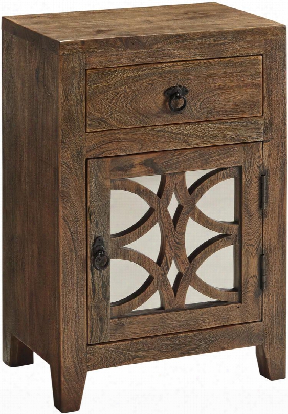 Charlowe B013-692 18" 1-drawer Nightstand With Wood Fret Door Mirror-finished Steel Accent And Ring Pull Hardware In