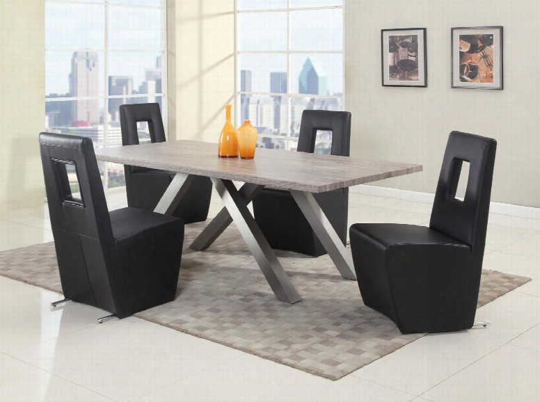 Chasity-5pc-blk Chasity Dining 5 Piece Set - Dark Oak/3d Paper Rectangular Dining Table With 4 Black Fully Upholstered Side