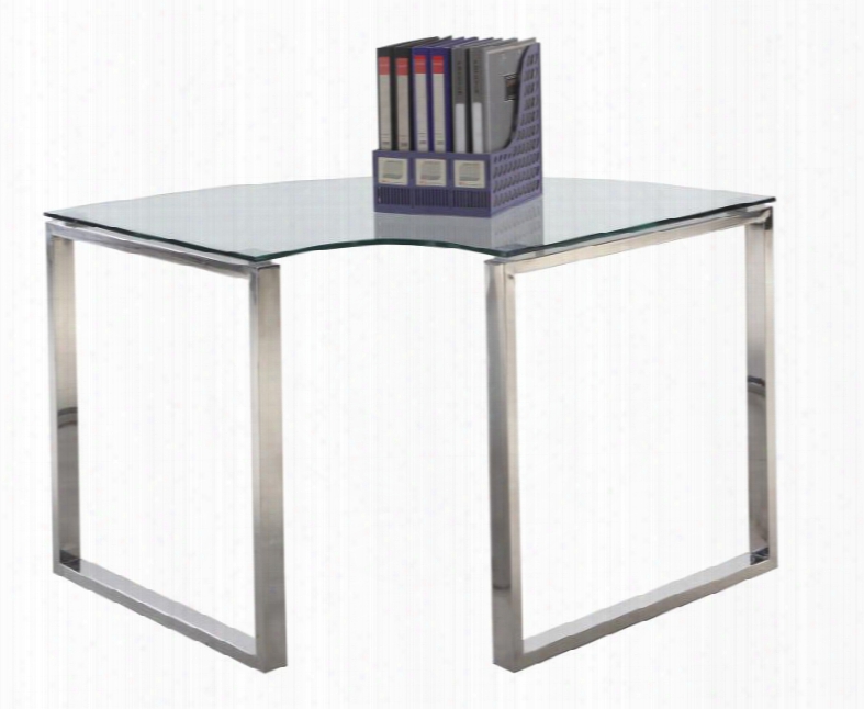 Chintaly 6931-dsk-crn 40.94" Corner Clear Glass Computer Desk With Stainless Steel Legs And Glass