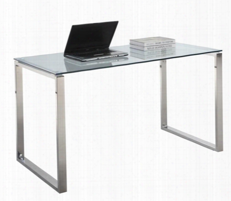 Chintaly 6931-dsk-lrg Large Clear Glass Computer Desk And Stainless Steel