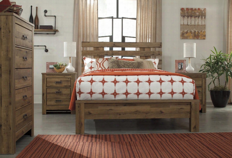 Cinrey King Bedroom Set With Panel Bed Chest And 2 Nightstands In Medium