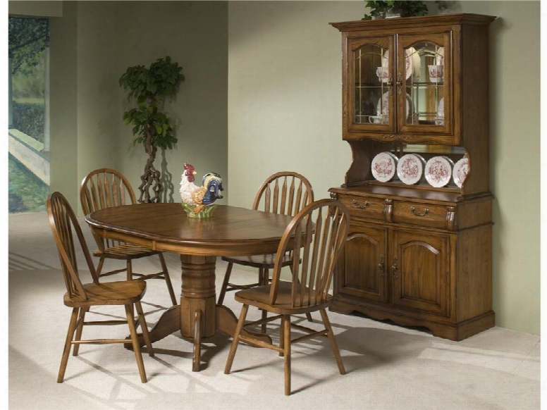 Classic Oak Co-ta-i42602250-bru-c Dining Room Solid Oak Pedestal Table And China Cabinet With Distressed Detailing In Burnished Rustic