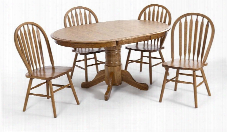 Classic Oak Co-ta-i4260247-cnt-c Dining Room Solid Oak Pedestal Table And 4 Chairs With Distressed Detailing In Chestnut