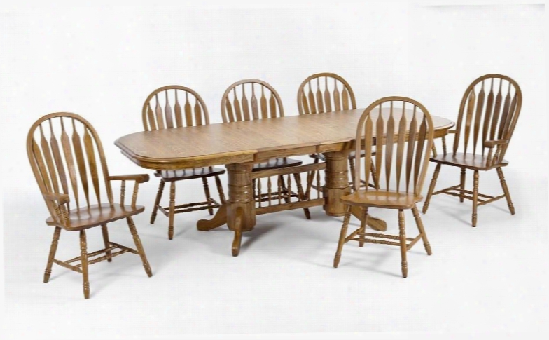 Classic Oak Co-ta-i4296247-cnt-c Dining Room Solid Oak Trestle Table And 6 Chairs With Destressed Detailing In Chestnut