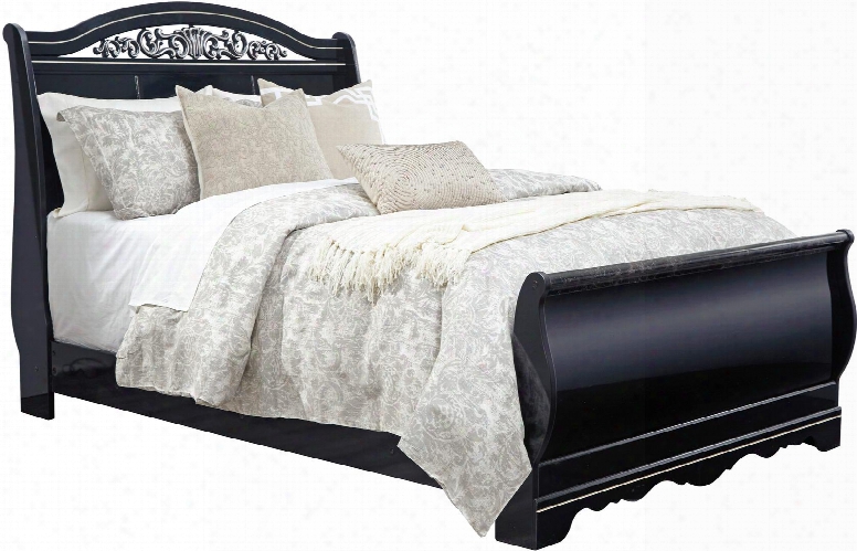 Constellations B104-74/77/96 Queen Sleigh Bed With Ornate Scroll Details In Nickel Color Glossy Faux Stone Tops And Cut-out Footboard Details In A Glossy