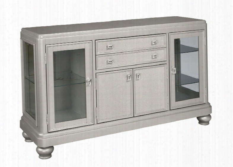 Coralayne Collection D650-60 57" Dining Room Server With Glass Insert Doors Paint Grade Materials And Textured Pvc In