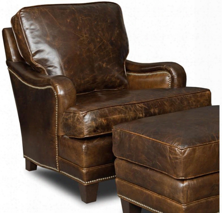Covington Series Cc403-087 36" Traditional-style Living Room Parish Club Chair With Cushion Back Nail Head Accents And Leather Upholstery In