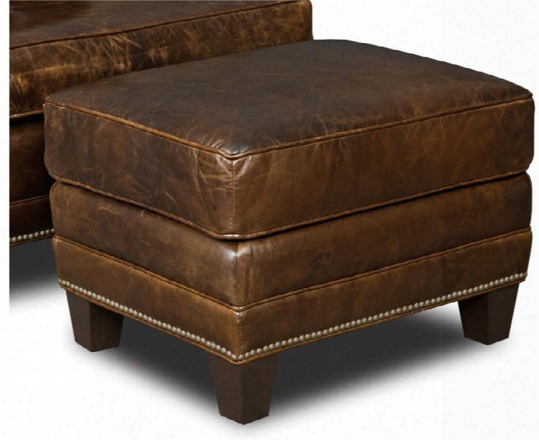 Covington Series Cc403-ot-087 26" Traditional-style Living Room Parish Ottoman With Tapered Legs Nail Head Accents And Leather Upholstery In