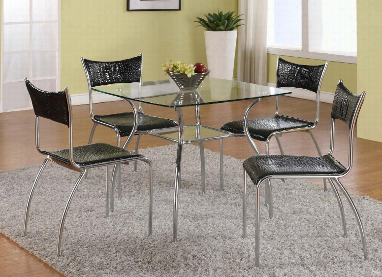 Daisy-5pc Daisy Dining 5 Piece Set - Clear Square Glass Dining Table With 4 Black Slim Upholstered Back Side