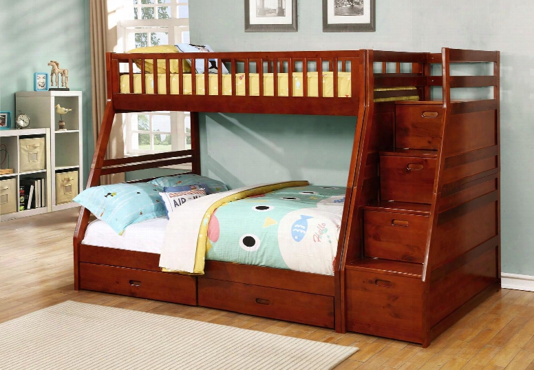 Dakota Collection 45192-wt-abc Twin Over Full Bunk Bed With Storage Staircase 2 Drawers And Caster Wheels In