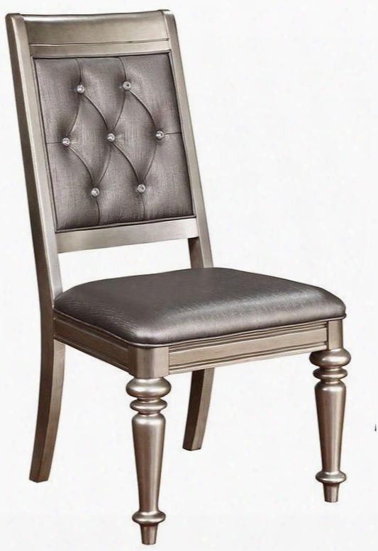 Danette 106472 24.5" Side Chairs With Rhinestone Button Tufting Leatherette Upholtery Tapered And Turned Legs In Metallic Platinum