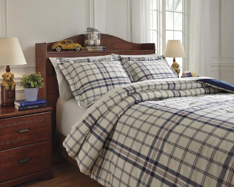 Derick Q774003f 3 Pc Full Size Comforter Set Includes 1 Comforter And 2 Standard Shams With Plaid Design 200 Thread Count And Cotton Material In Plaid