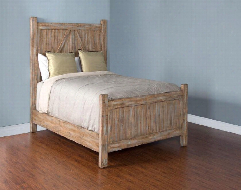 Durango Collection 2307wb-q 85" Queen Bed With Farm Door Accents Distressed Detailing And Panel Headboard In Weathered Brown