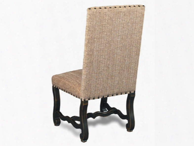 Ebony Series 300-350087 45" Traditional-style Dining Room Churchill Sand Armless Chair With Nail Ehad Accents Stretchers And Fabric Upholstery In