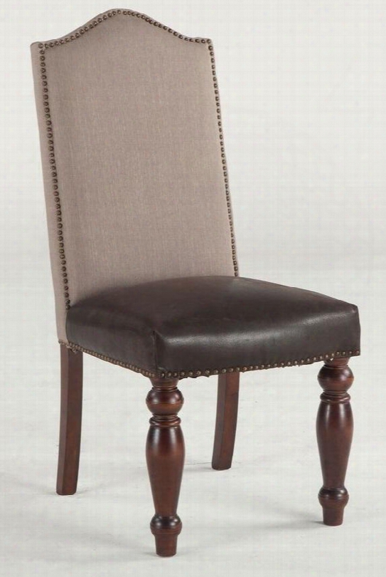 Emilia Zwei63bldtg 20" Dining Chair With Nail Head Trim Linen Upholstered Back And Distressed Top Grain Leather Seat Upholstery In Brown