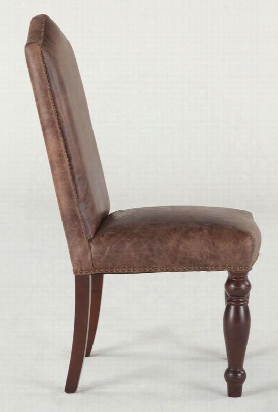 Emilia Zwei63dtg 20" Dining Chair With Decorative Nail Head Trim Hand-turned Legs And Distressed Leather Upholstery In Burgundy