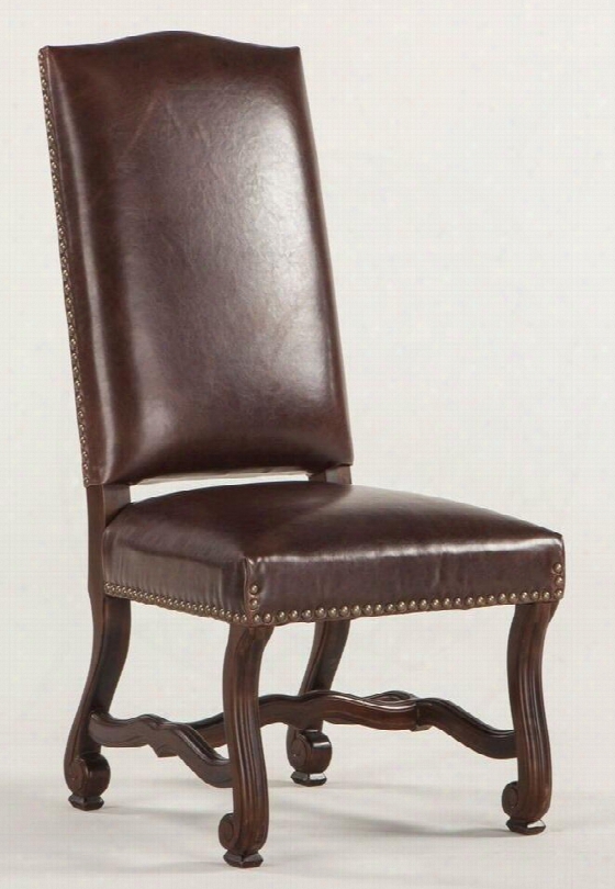 Emilia Zwei63lbd 20" Dining Chair With Nail Head Trim Cabriole Legs Carved Stretchers And Distressed Leather Upholstery In Burgundy