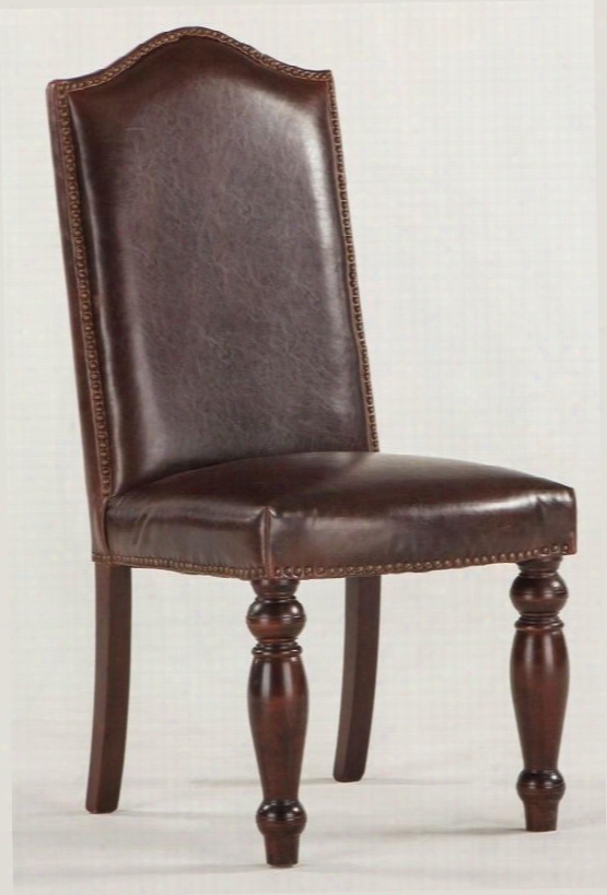 Emilia Zwei63ldd 20" Dining Chair With Nail Head Trim Hand-turned Legs And Leather Upholstery In Dark Distressed Brown