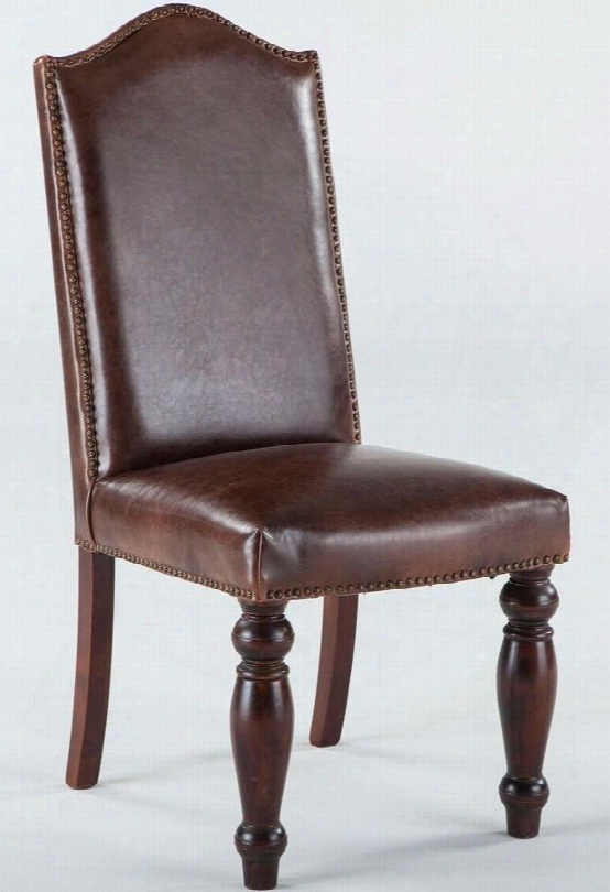 Emilia Zwei63lmd 20" Dining Chair With Nail Head Trim Hand-turned Legs And Leather Upholstery In Medium Distressed Brown