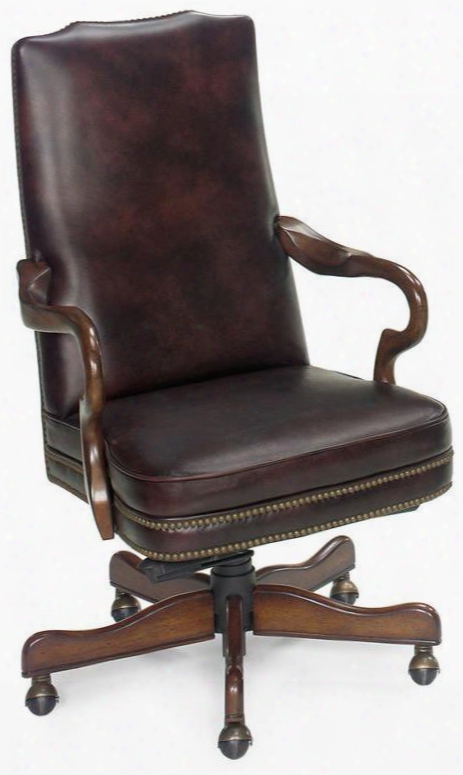 Empire Series Ec236-069 46" Traditional-style Egyptian Burgundy Home Office Executive Swivel Tilt Chair With Adjustable Height Nail Head Accents And Leather