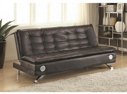 Erickson Collection 508061 73.5" Sofa Bed With Bluetooth Speakers And Power Strip With Usb In Black Faux Leather