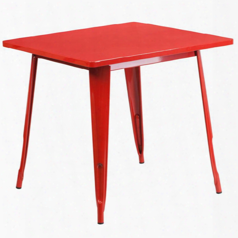 Et-ct002-1-red-gg 31.5" Square Bar Table With 1" Thick Edge Smooth Top Protective Rubber Floor Glides Metal Construction And Copper Powder Coat Finish In