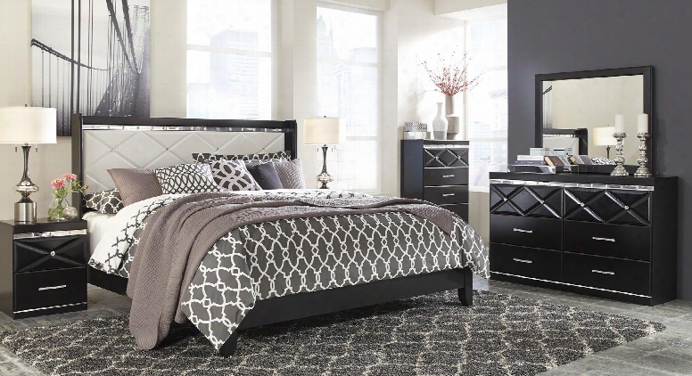 Fancee King Bedroom Set With Panel Bed Dresser Mirror Chest And 2 Nightstands In