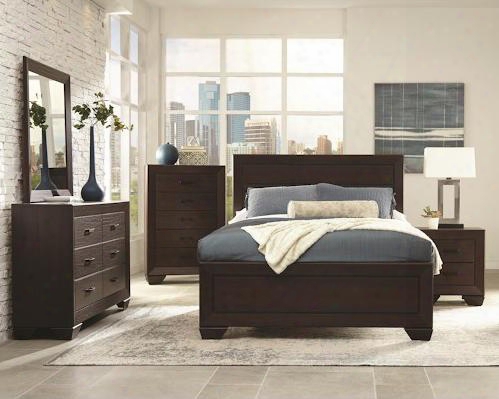 Fenbrook Collection 204391ke4pc 4-piece Bedroom Set With King Bed Night Stand Dresser And Mirror Indark Cocoa