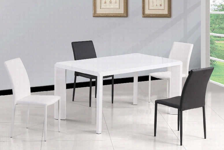 Fiona-5pc-blk Fiona Dining 5 Piece Set - Gloss White Parson Ddining Table With 4 Black Fully Upholstered Stackable Side